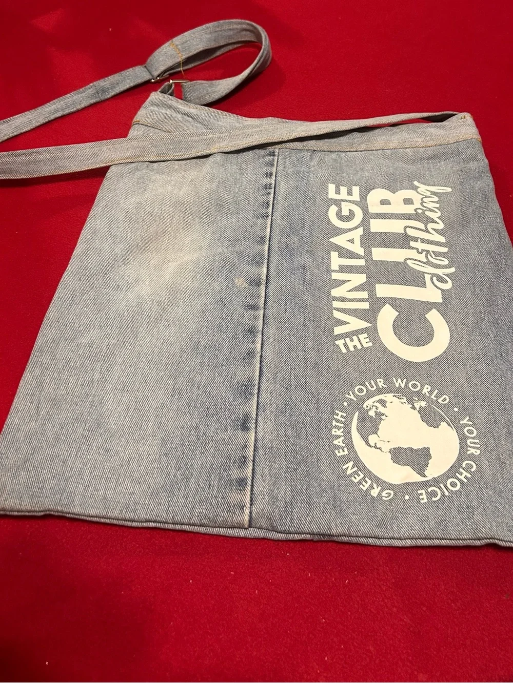 Vintage Club Light Blue Denim Messenger Bag with White Print